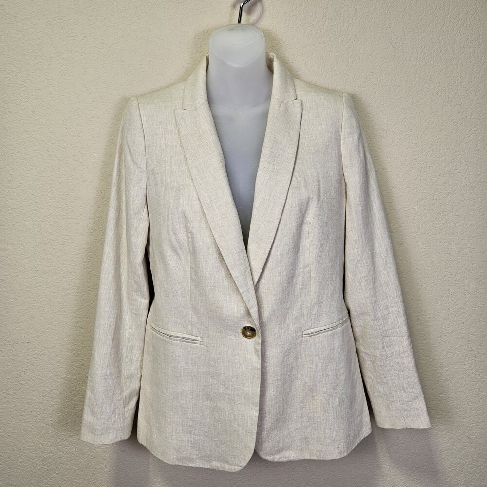 J.Crew Linen Cotton Holland Blazer Womens 4 Crosshatch Beige Career Jacket AL221 - Picture 6 of 16